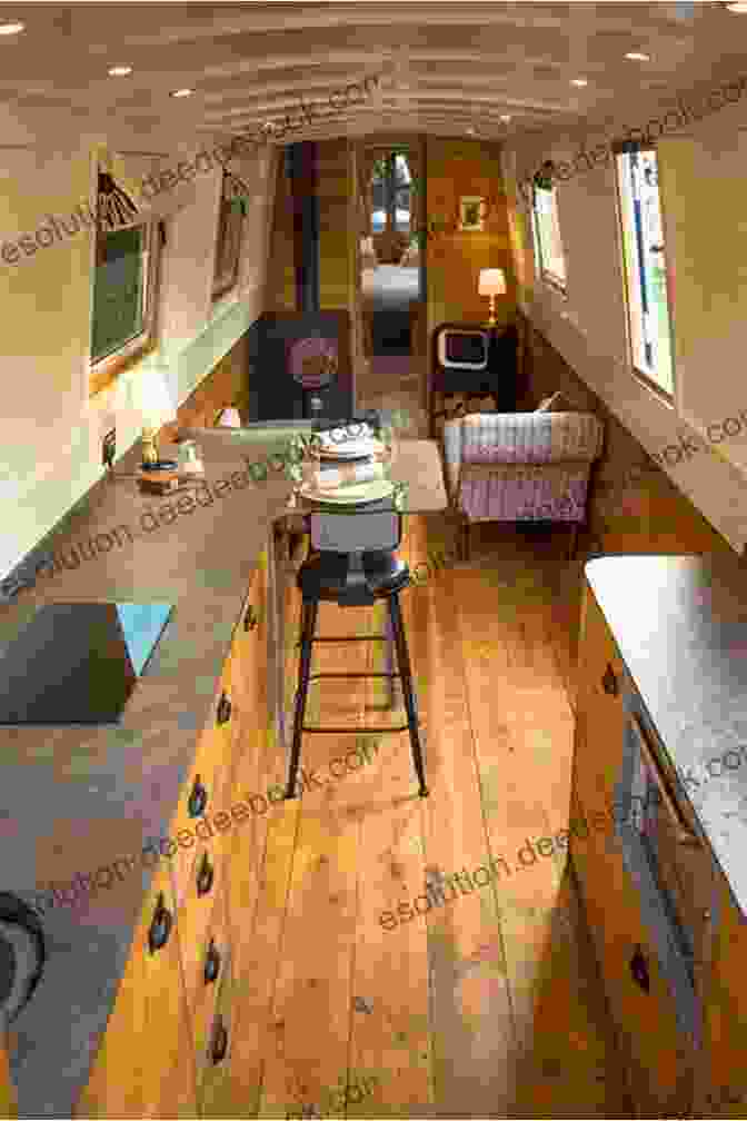 Cozy Living Area Inside A Narrowboat, With A Sofa, Table, And Kitchenette Narrowboat Dreams: A Journey North By England S Waterways